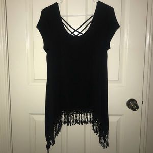 Cute Long Black Tee with cute detail